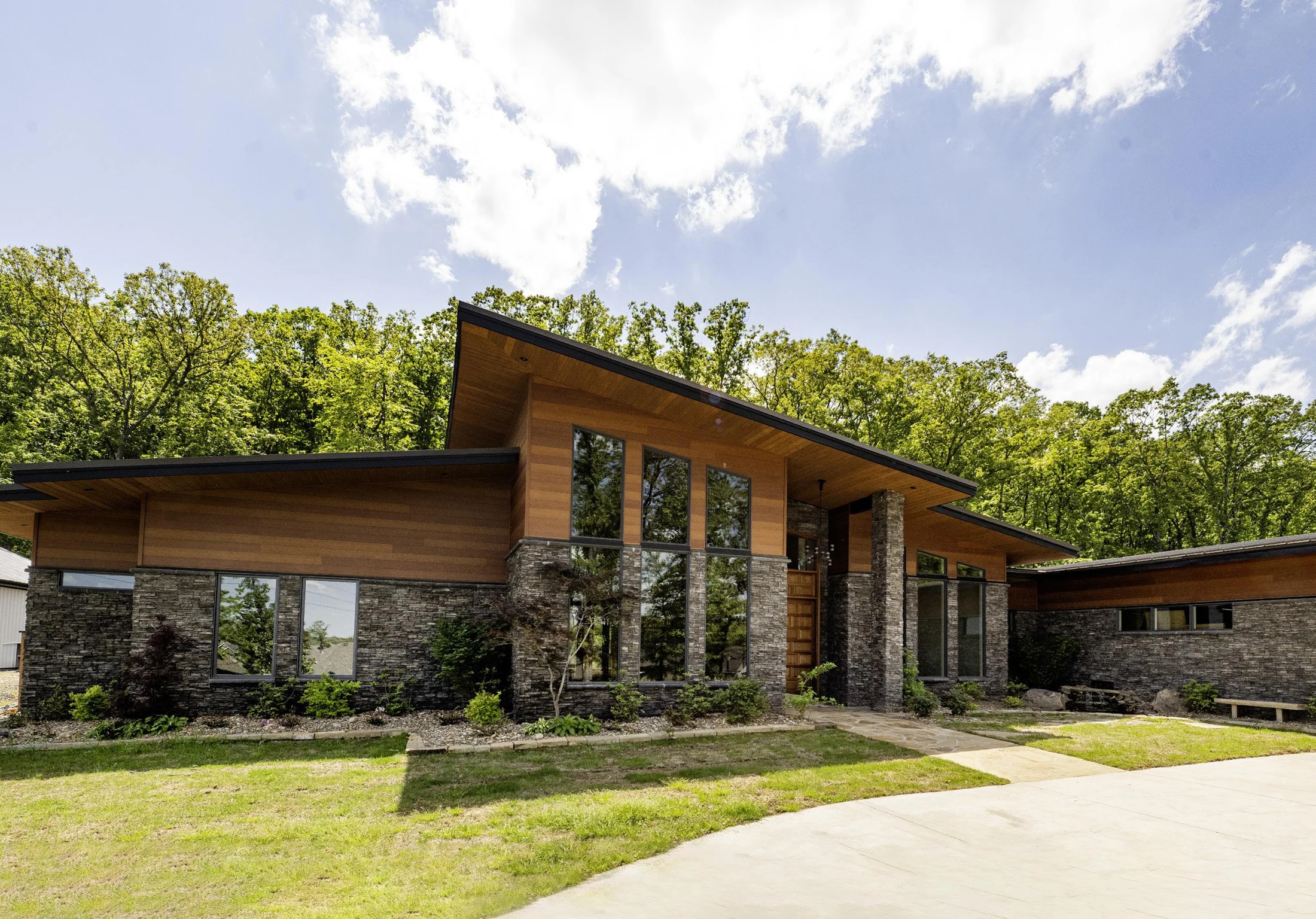 Exterior of Randy Wiggins Company's featured midcentury-inspired custom home